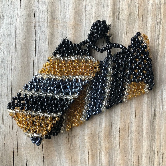 EUC VTG Handmade Earth Tone Seed Bead Bracelet with Diagonal Design - Picture 9 of 13